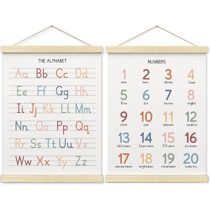 BONETAT Numbers alphabet poster for Nursery Toddlers, Play Room Wall Decor, ABC Wall Chart, Wall Hanging Decor for Toddler Playroom Decor Kids Wall
