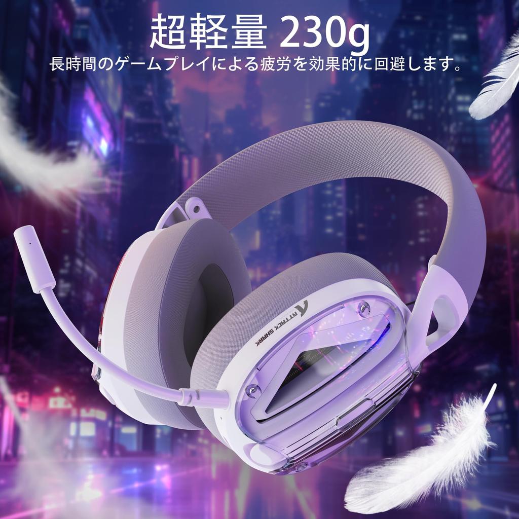 ATTACK SHARK L60 Wireless Gaming Headset Headphones Connection Dual Port 50 Hours Battery 40mm 3D Surround Noise Detachable Transparent Compatible