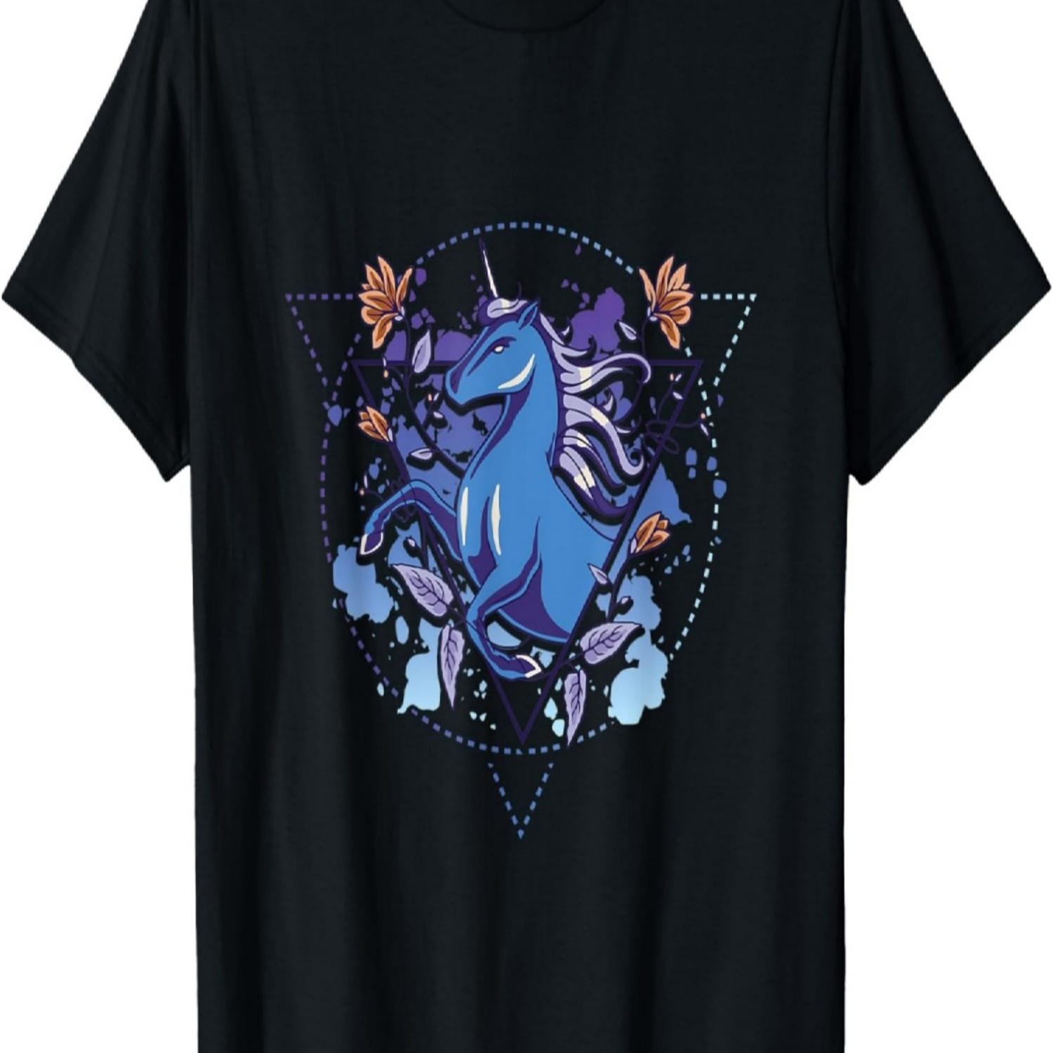 Unicorn and  Vaporwave with Cherry blossom T-Shirt S