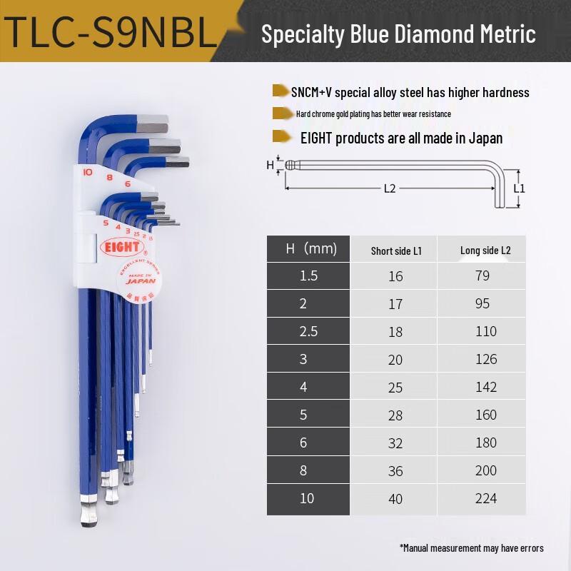 Ball-End Hex Key Wrench Set Extended Imperial Set
