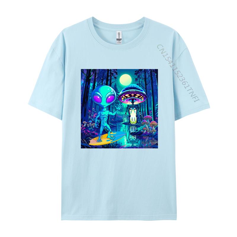 Grey Alien Waving Tshirt Wonderful Forest Anime T Shirts For Men Europe Tops Tees New Coming Street Cotton