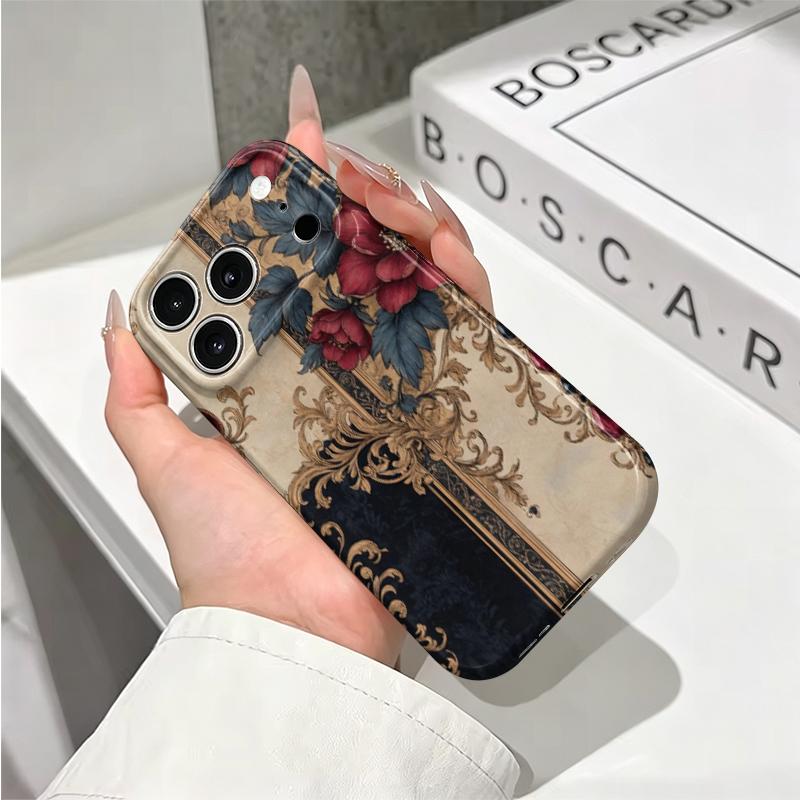 Opulent Premium Vintage Rose Baroque Damask Art Graphic Film Aesthetic Protective Shockproof Bumper Phone Case Cover For iPhone 14 15 16 Pro Max Plus