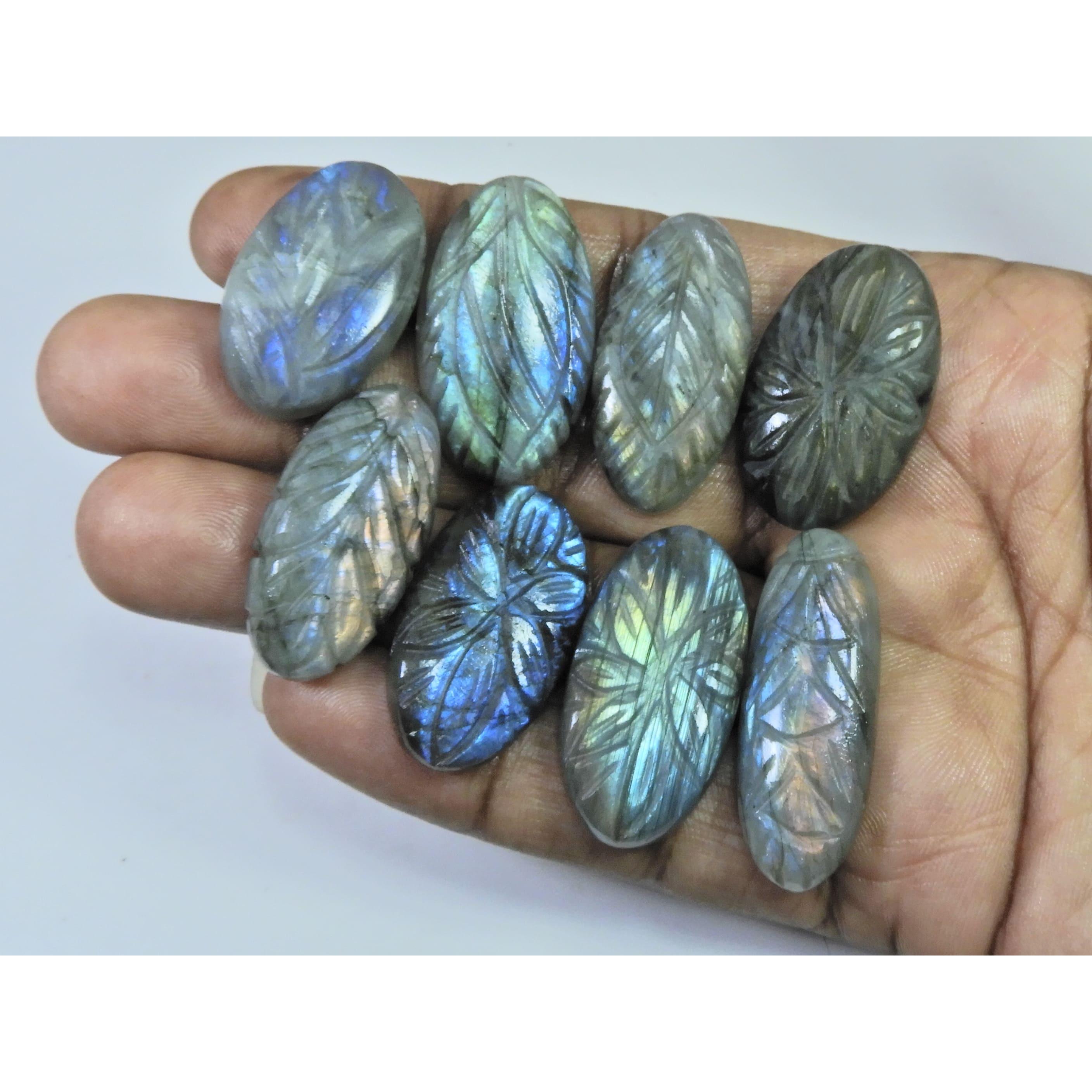 280Cts. Natural Labradorite Carving Oval Cabochon Loose Gemstone 08Pcs Lot LL-1135