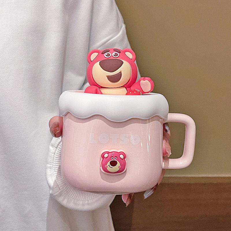 Strawberry Bear Mug Ceramic Water Cup Female Birthday Gift Couple Pair Cup Office Essential Coffee Cup