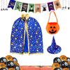 Kostým dětské čarodějnice Unikátní anime Cosplay Cape Hat Set Šumivý design pentagramu s dýňovou taškou Halloweenské party potřeby