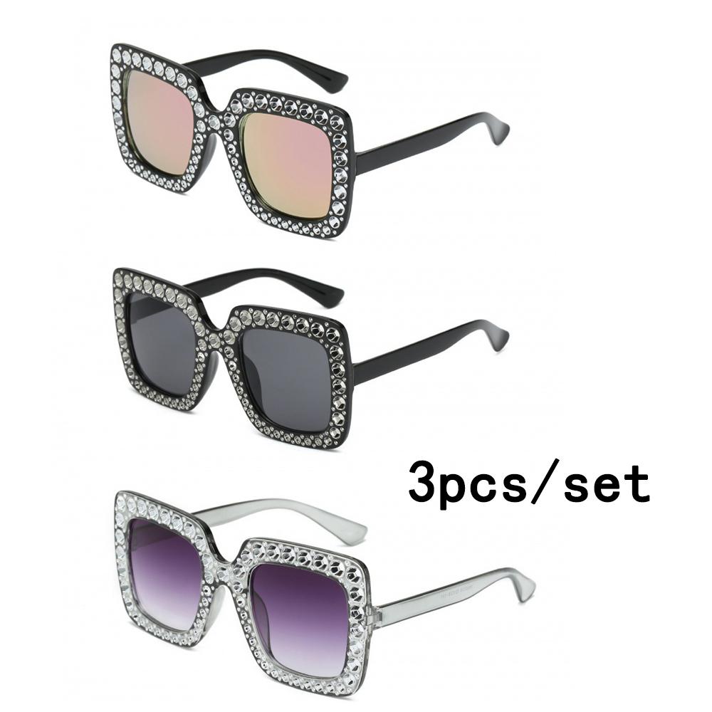 

3Pcs/set New Large Square Sunglasses Women Men Rectangle Sun Glasses Female Eyewear Sunglasses for Male Female Eyeglasses MULTI