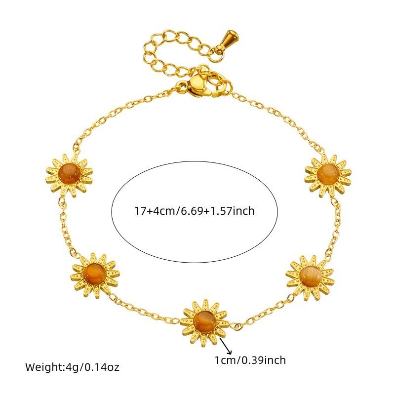 Fashionable Tiger Eye Sunflower Jewelry Set with Chain Necklace Earrings Bracelet