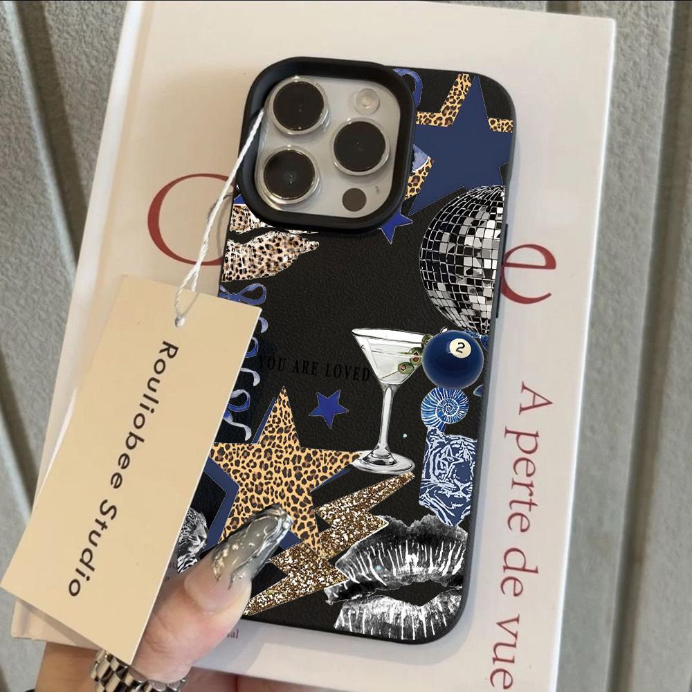 INS Trendy Leopard Print Stars Lichee leather pattern Phone Case For Redmi Note 14 13 12 11 10 9 8 Pro Plus 4G 5G Shockproof