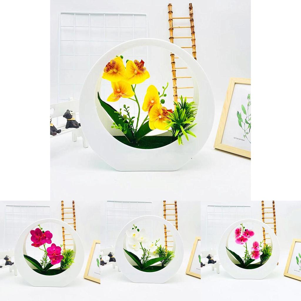Phalaenopsis Flower Simulated Potted Moon Shaped Decorative Pendant Wall