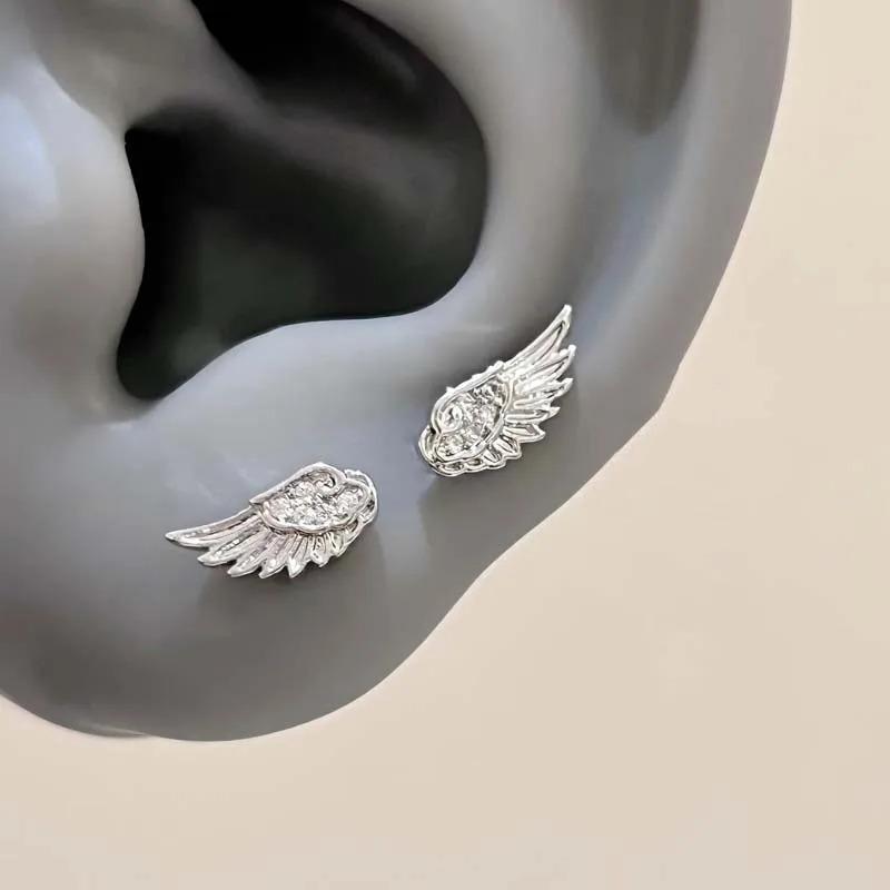 Silver Zircon Wing Stud Earrings for Women Shiny Crystal Geometric Personality Ear Bone Nail Jewelry Gifts