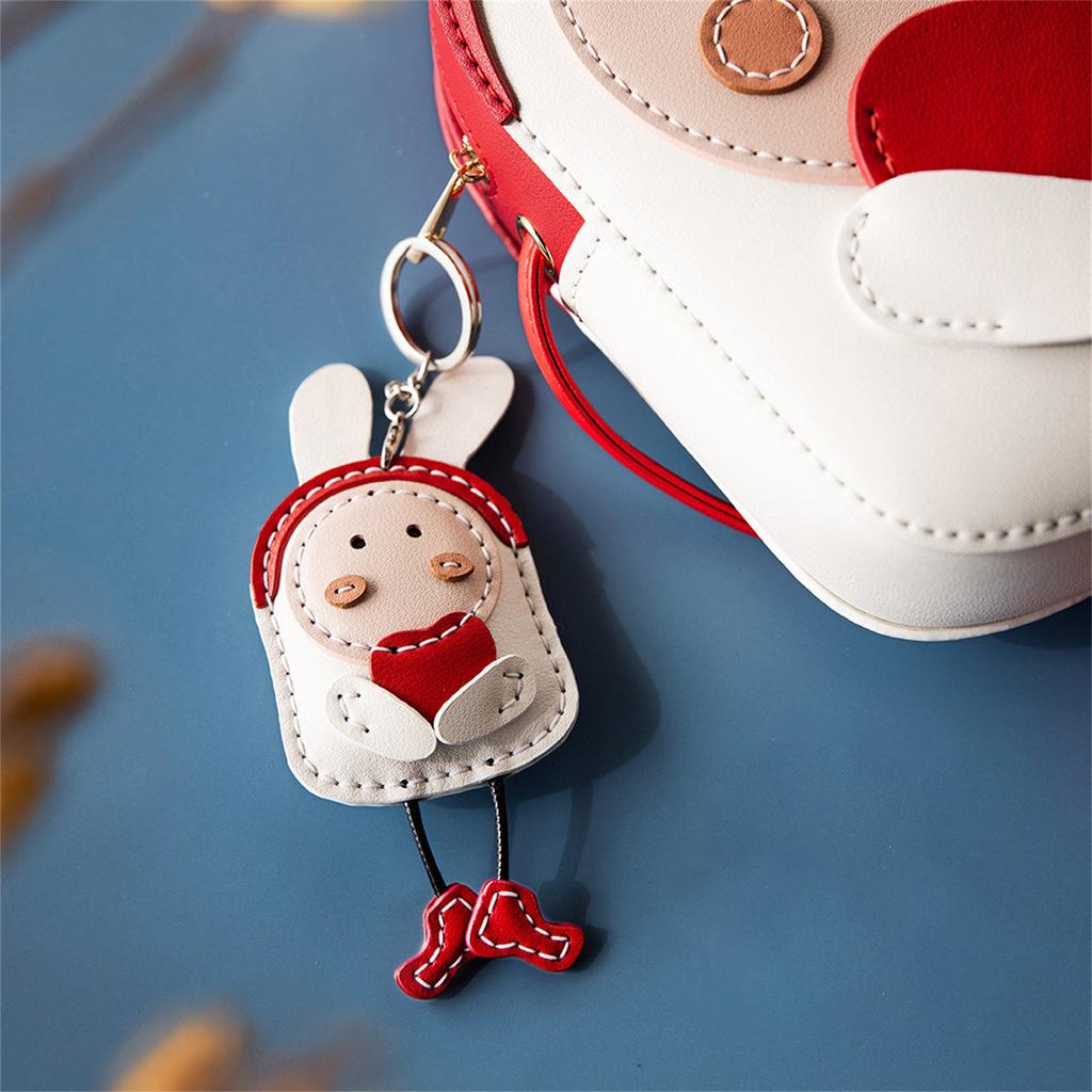 Adorable Rabbit Keychain DIY Craft Set With PU Leather Craft Accessory For Distinctive Purse Decorations