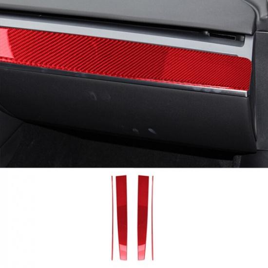 Red Carbon Fiber Front Dashboard Panel Decoration Trim For Tesla Model 3 Y 17-22