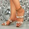 Fashion Elegant Ladies Pearls Pvc Transparent Sandals Slip On Clear High Heels Slippers Woman Square Toe Silver Shoes Sandalias De Mujer