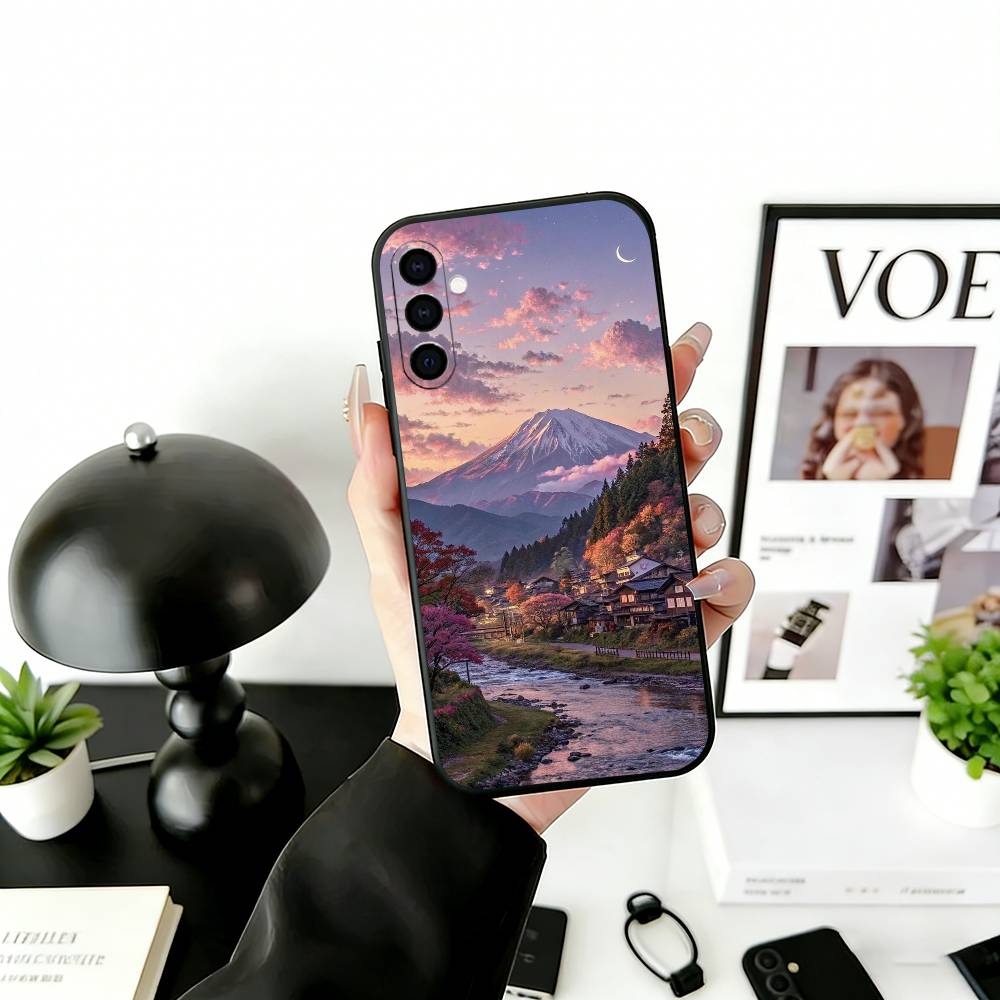 Dreamy Mount Fuji Phone Case For Samsung Galaxy A73,A72,A71,A70,A53,A52,A51,Others Soft Black Cover