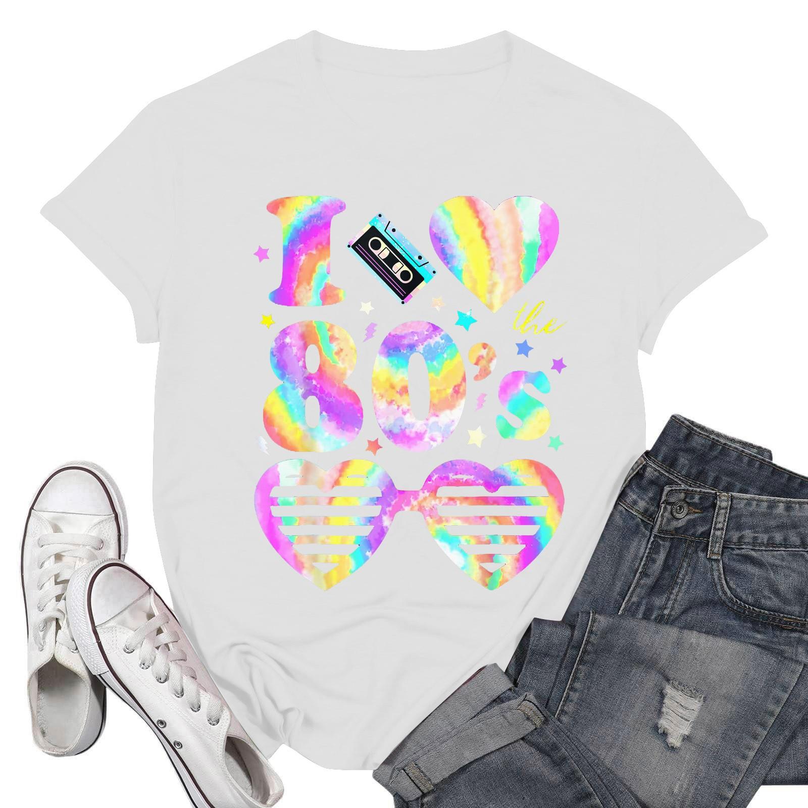 

Жіноча мода повсякденні шкільні принтовані короткі рукави з круглим вирізом пуловери топи XL білий