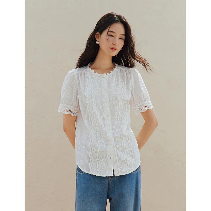 INMAN French Lace Hollow Embroidery Short Sleeve Shirt