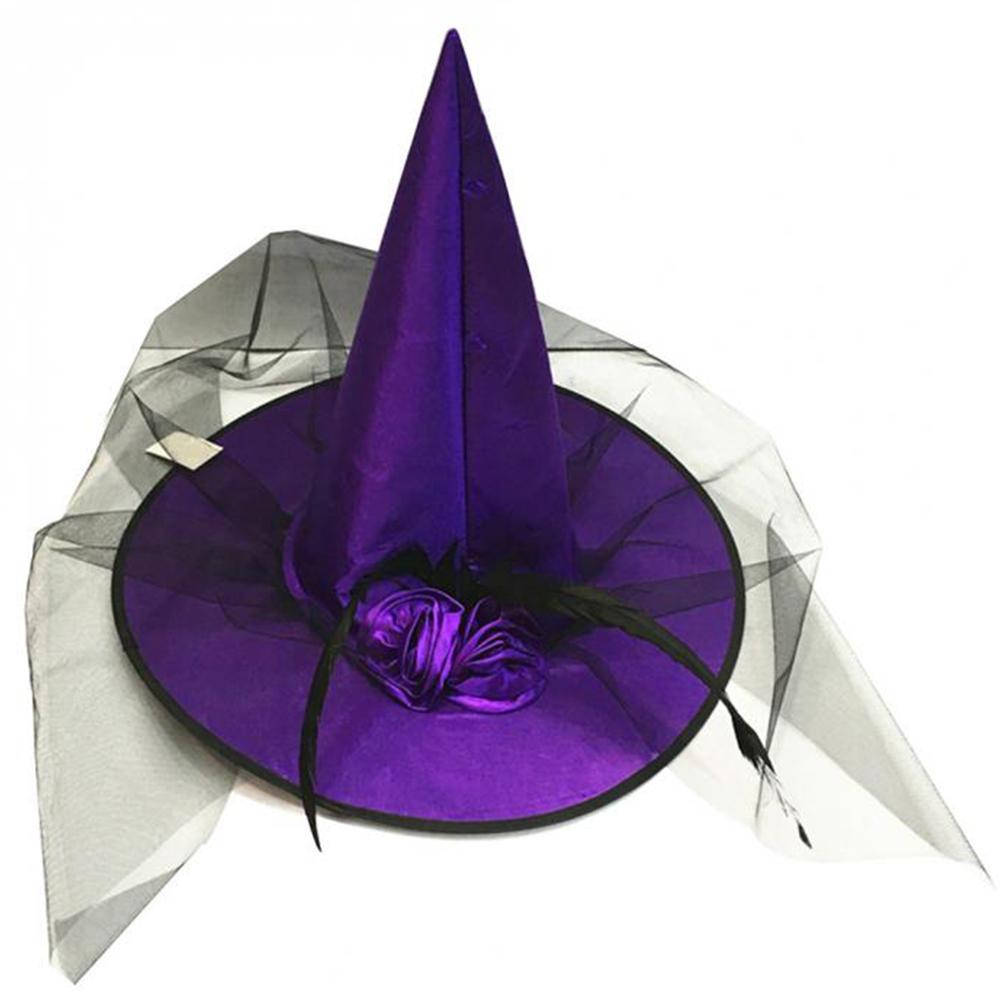 Adult Halloween Costume Ball Party Feather Rose Flower Tulle Veil Net Witch Cap Hat
