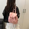 Soft PU Leather Drawstring Flap Backpack, Minimalist Gold Hardware Casual Daily Travel Bucket Backpack For Women