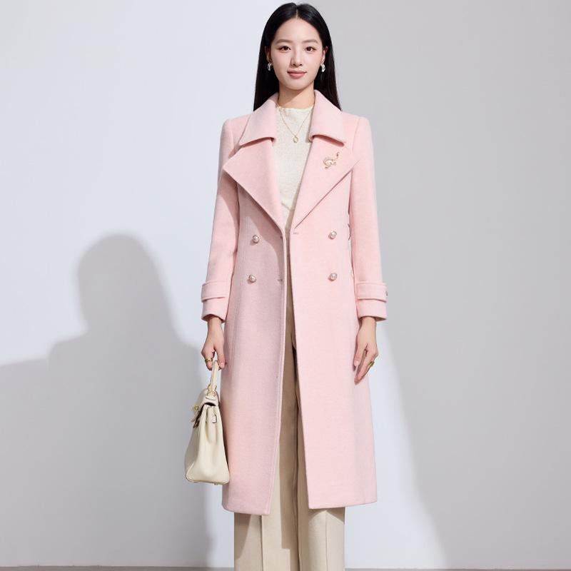 Hepburn Style Double-Breasted Wool Coat for Women - Autumn/Winter French Mid-Length Design