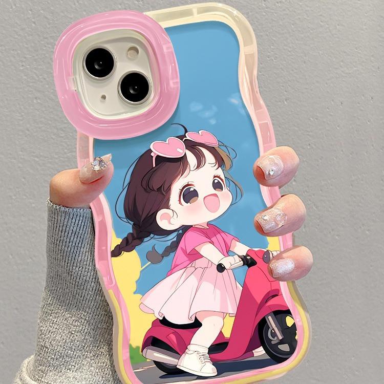 Applicable To Apple 15 Mobile Phone Case IPhone 13 Cute Super Cool Double Ponytail Riding Girl 12 Invisible Double Bracket 14