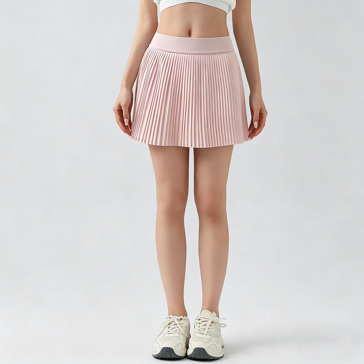 Sports skirt women s summer anti-light yoga skirt running fitness suit quick-drying breathable high-waisted pleated tennis skirt S розовый