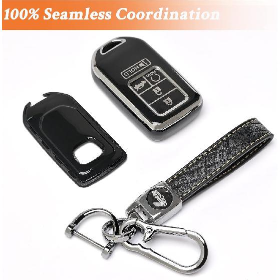 Key Fob Cover - Soft TPU Holder for Accord Civic CRV Pilot Odyssey Smart Key Keyless Remote Black