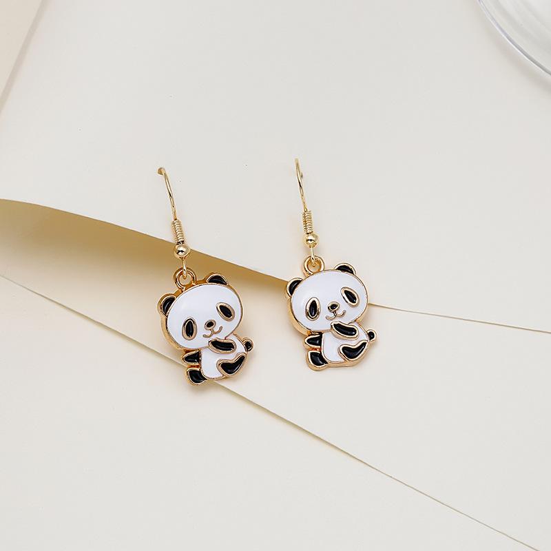 Chinese Style Panda Geometric Drop Earrings: Cute Metal Dangle Jewelry