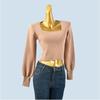 Square Collar Short High Waist Midriff-Baring Long Sleeve Pure Color Knitting Sweater Soft Glutinous Stretch Pullover Bottoming Shirt for Women