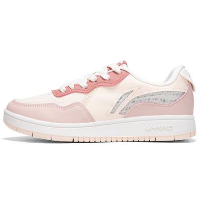 Li Ning Leather Non-Slip Wear-Resistant Lightweight Low-Top Skate Shoes Women Sneakers Pink AGCR318-4