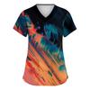 Textured Print V Neck Short Sleeve Medical Scrub Top with Double Pockets and Side Slit Hem for Healthcare Professionals