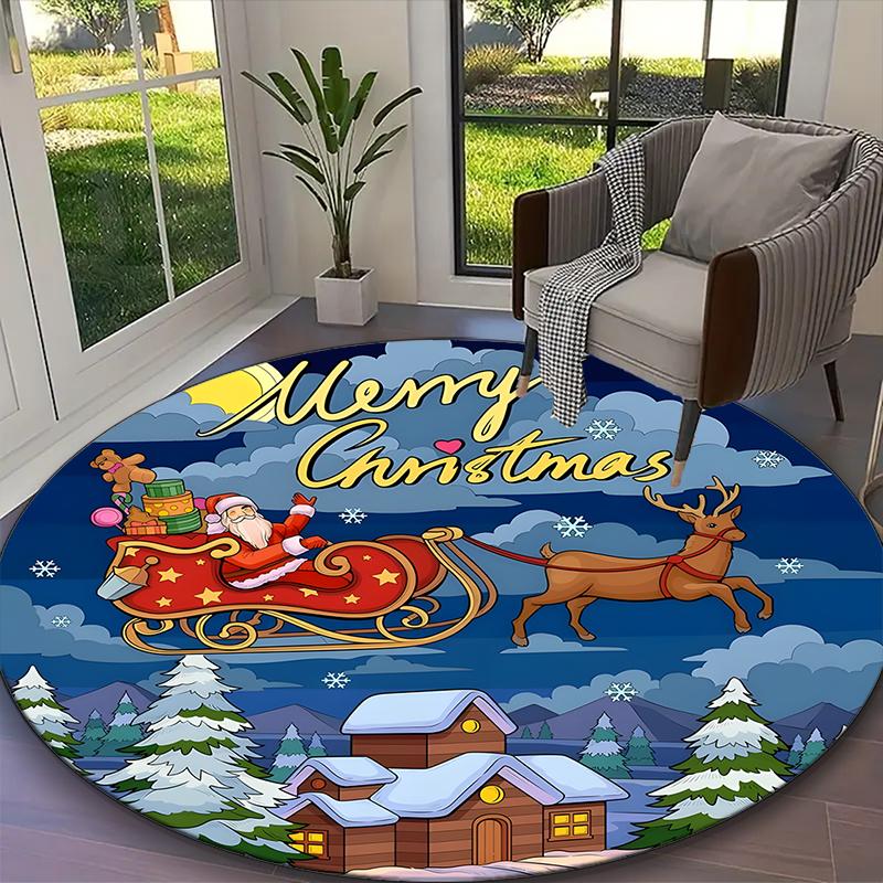 1pc Round Rug Appropriate for Office, Santa Claus Carpet, Versatile Printed Chair Rug, Durable Home Sofa Carpet