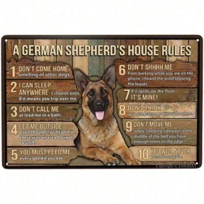 German Shepherd Dog House Rules Metal Tin Sign 8x12 Inch Vintage Retro Wall Decor for Kitchen Bar Garage