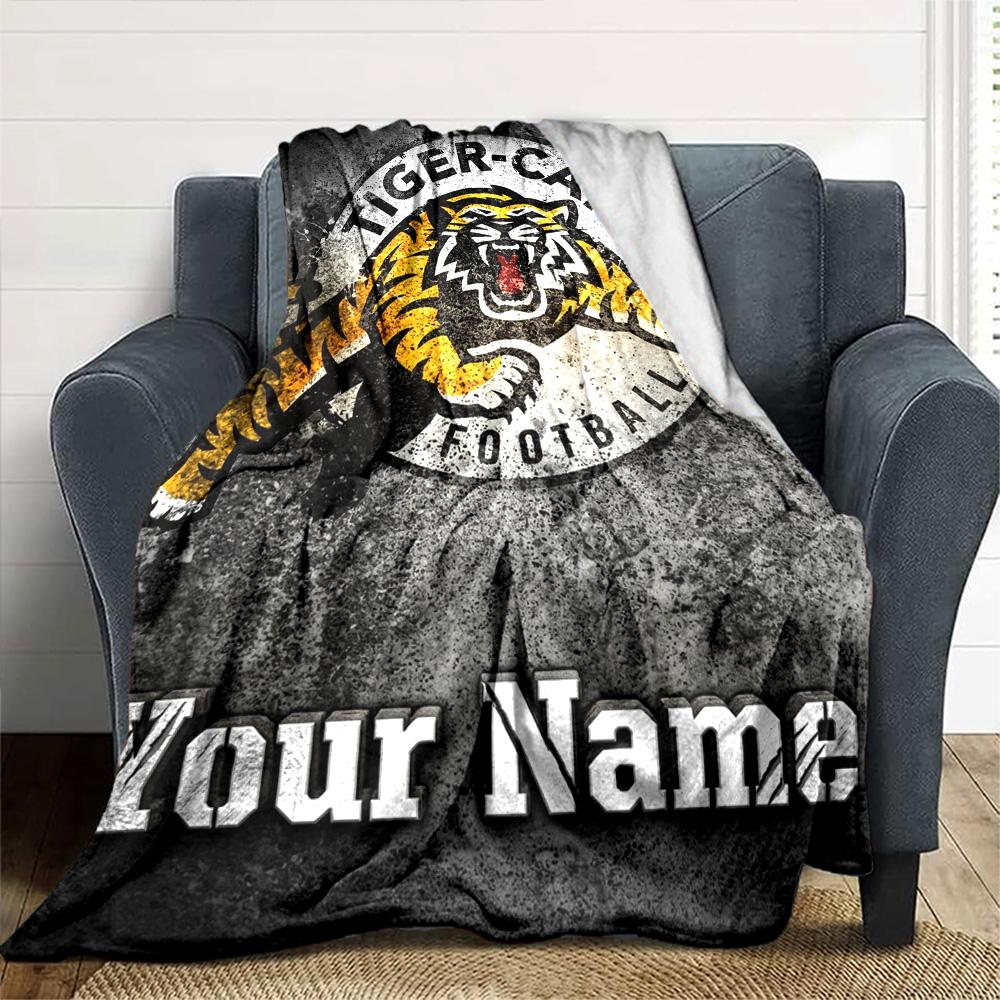 Name Custom Hamilton Tiger-Cats Print Flannel Blanket High Quality Warm Comfortable Cover for All Seasons Perfect for Gifts Home Decor