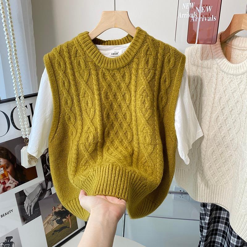 Women's Autumn and Winter Round Neck Hollow Casual Knitted Sweater Vest