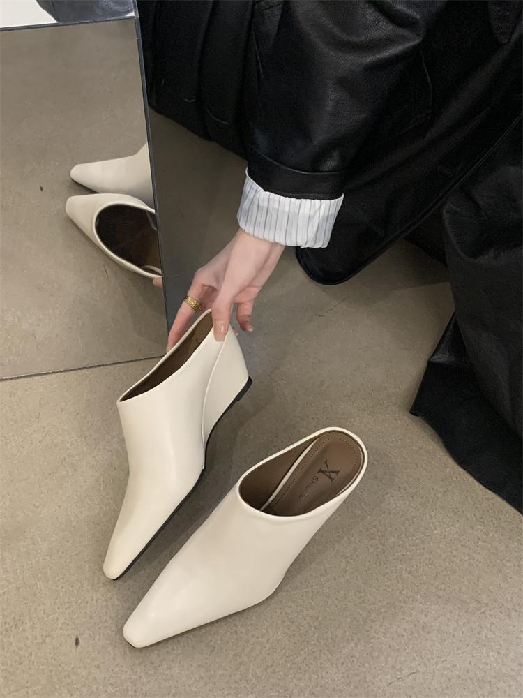 Fashion Slope Heel High Heel Sandals Fashion Outwear Chunky Heel Lazy Mules Closed Toe Slipper Loafers Slingback Slip On Mules For Women