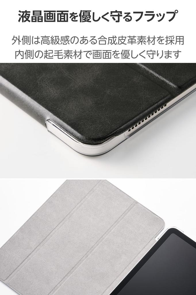 ELECOM iPad Air Auto Dual Angle Folio Clear 11-inch (M3/M2) 10.9" Case, 5th/4th Generation, Sleep/Wake, View, Style, Back, Black, TB-A25MWVBK