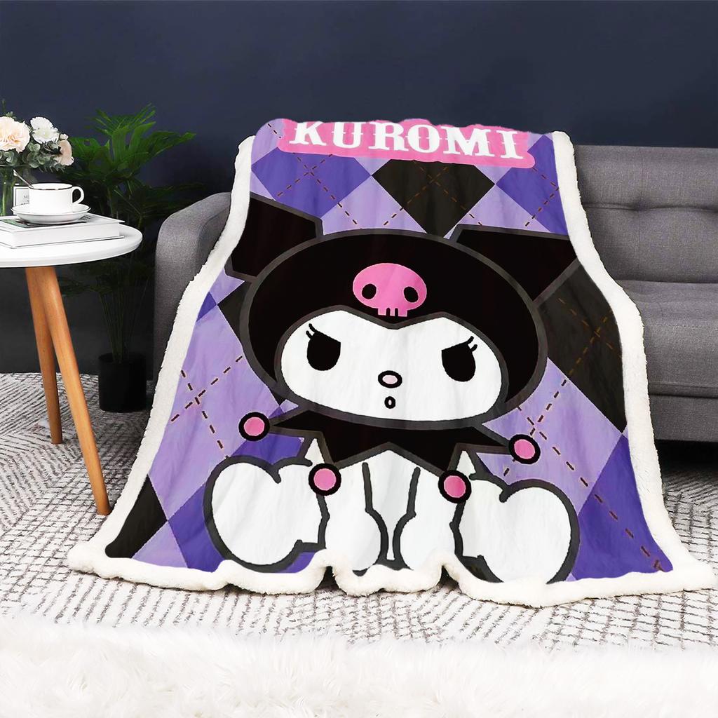 Kuromi Cartoon Blanket Custom Kawaii Fluffy Modern Winter Plush Furry Children Printed Reactive Printing And Throws