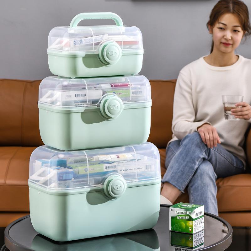 Portable Multi-layer Plastic First Aid Box: Large-Capacity Medical and Pill Storage for Household Use