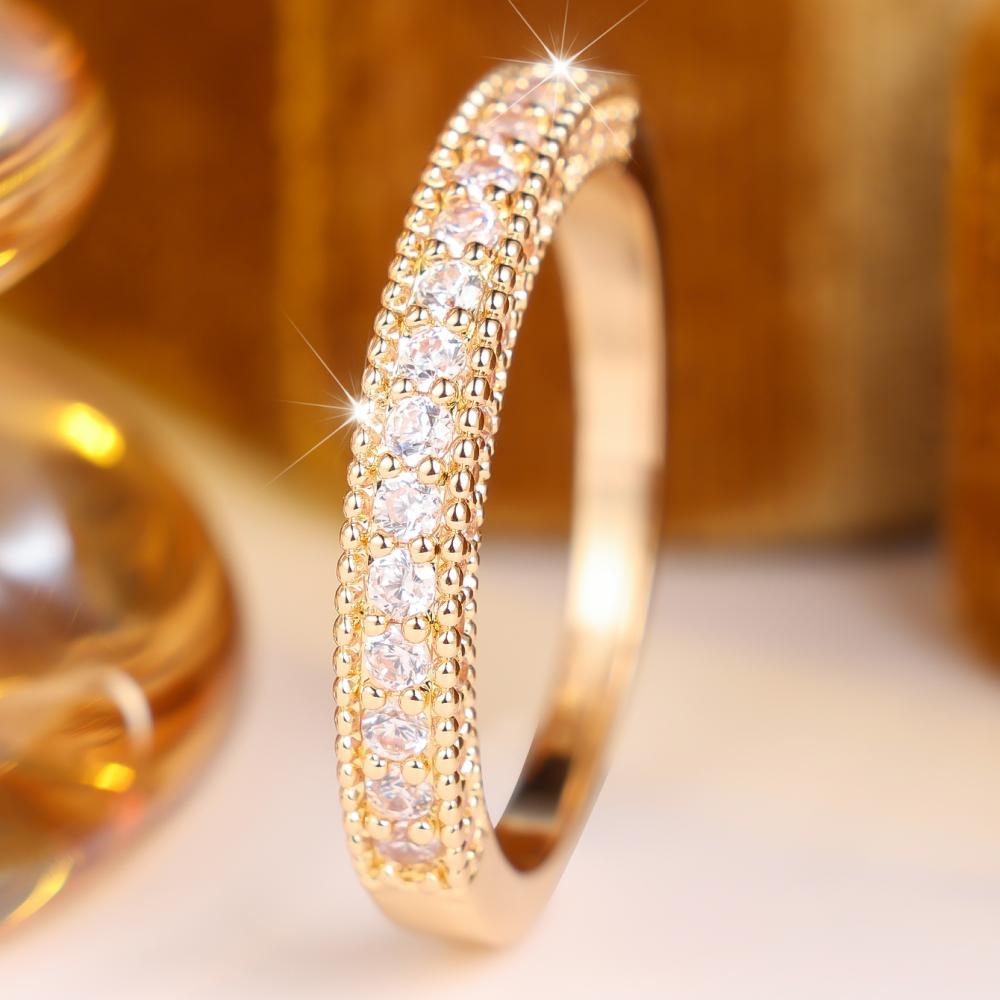 Luxury Double Row Zircon Ring 2 Colors Available Beaded Edge Band Women Daily