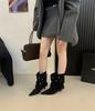 European and American Fashion Punk Style Riveted High-heeled Short Boots Spice Girls 2025 Autumn and Winter Short Tube Pointed Thin Heel Pleated 
