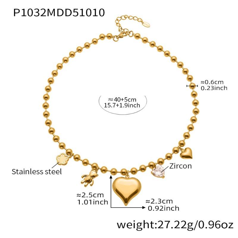 Mili 5a cubic zirconia big heart bear hollow clavicle chain - 18k gold plated eco-friendly stainless steel jewelry