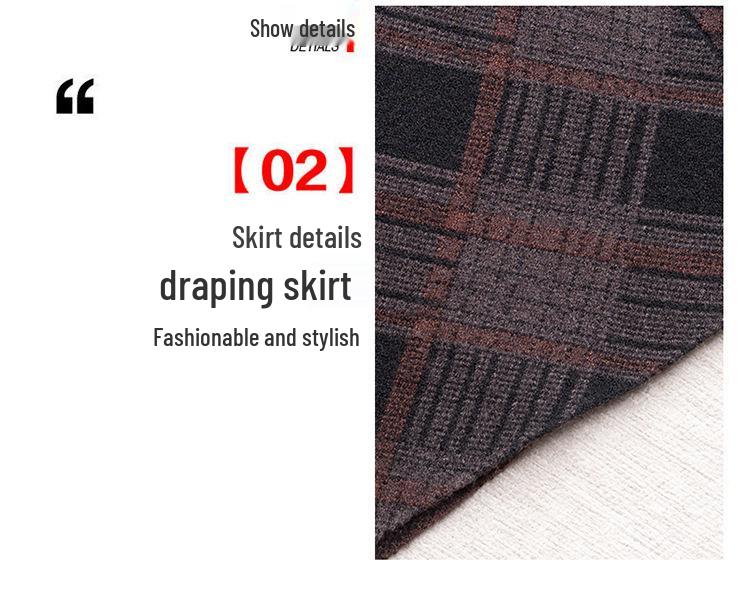 Plaid A-Line Knit Midi Skirt with Elastic Waist - 2025 Autumn Collection