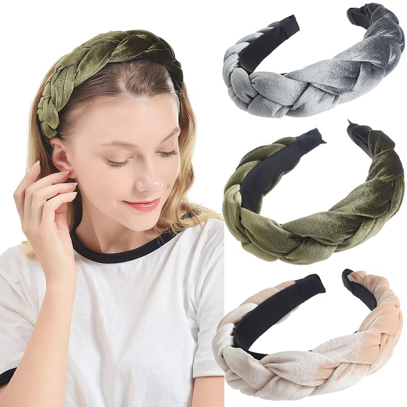 Velvet Braid Headbands Cute Headbands for Woman Spanish Vintage Style Alice Hair Bands Wide Thick Hair Hoop 3pcs Head Band Hair Accessories for Women