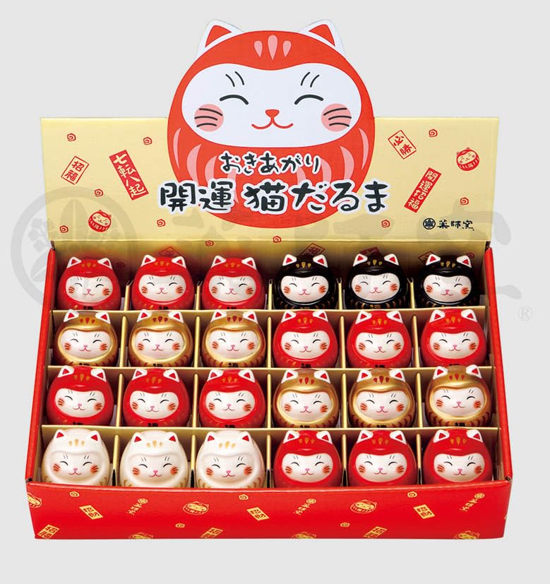 Яккуси Килн Красочный Дарума Счастливый Кот 6 3 3 12 Красный Неваляшка (Набор 24) Золотой, Белый, Черный,