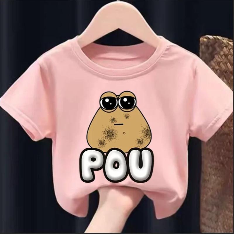 My Pet Alien Pou Kids Summer T-Shirt Cartoon Round Neck Infant Tracksuit Tees Clothing for Boys And Girls