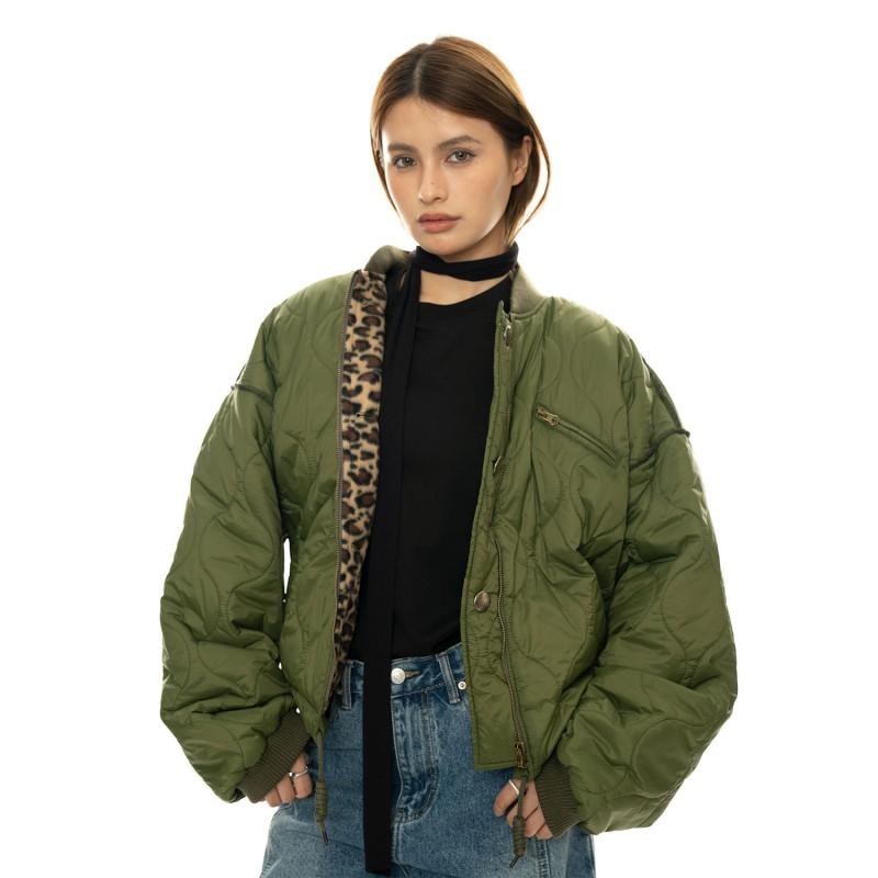 Womens Baseball Collar Quilted Padded Jacket Loose Fit Warm Casual Winter Coat