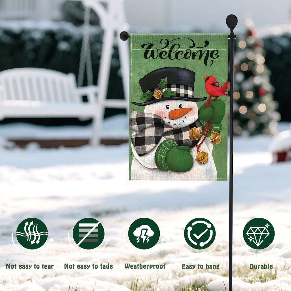 Christmas Snowman Garden Flag 12x18 Inch Double Sided for Courtyard Outdoor Welcome Flag Decoration (Excluding Flagpole)