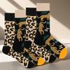 1 Pair/4 Pairs of Women's Leopard Print Mid-calf Socks, Fashionable Autumn, Winter, and Spring Style, Versatile Long Socks