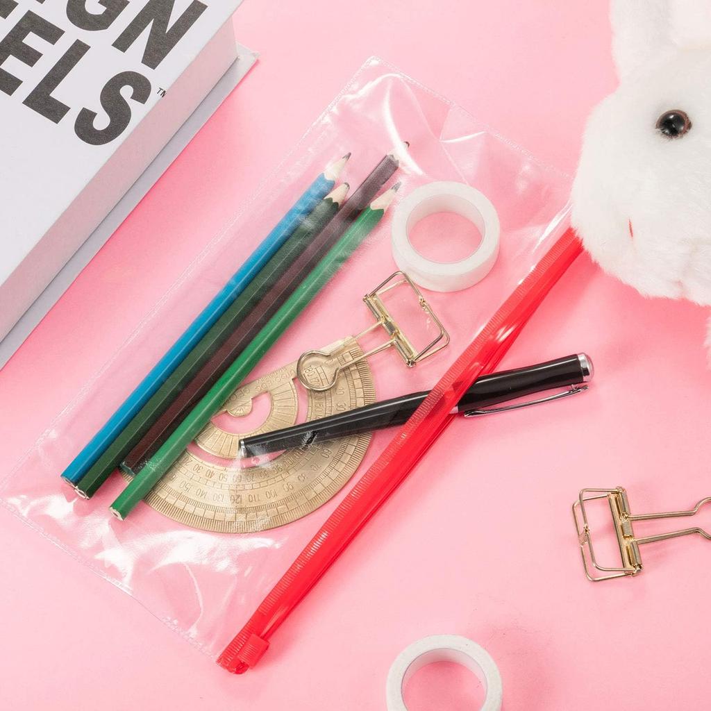 50Pcs Transparent Zip Envelope Plastic Envelopes Pocket Pencil Case Reusable File Bill Document Bag Matching A6 Sheets for Schoo