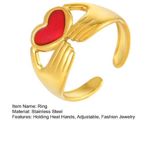 Holding Heat Hands Open Women Adjustable Ring for Enamel